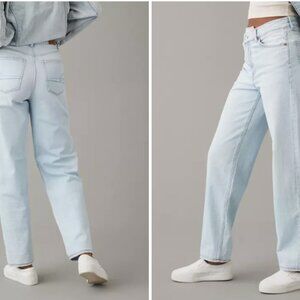 AE Strigid Highest Waist Crossover Baggy Straight Jean, 4 SHORT